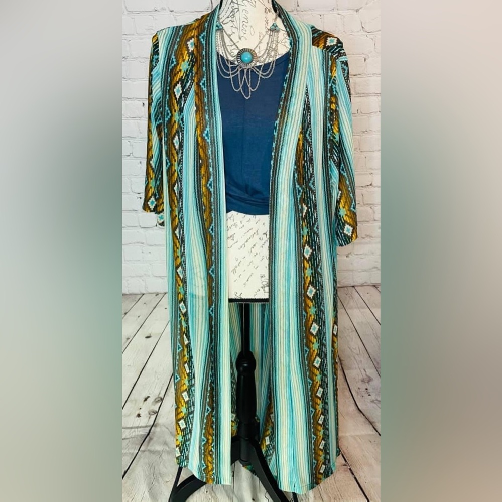 Aztec design western sheer short sleeve duster OSFM